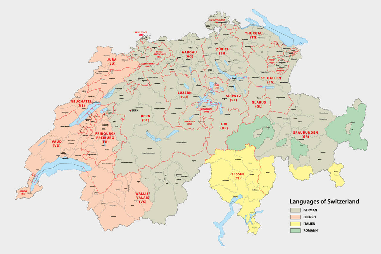 Karte der Sprachregionen, Orientierung für Sprachreise und Kurswahl, Unterricht vor Ort planen